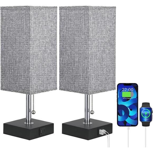 Bedside Lamps for Bedrooms Set of 2 - Table Lamps for Nightstand with USB Ports - Picture 1 of 5